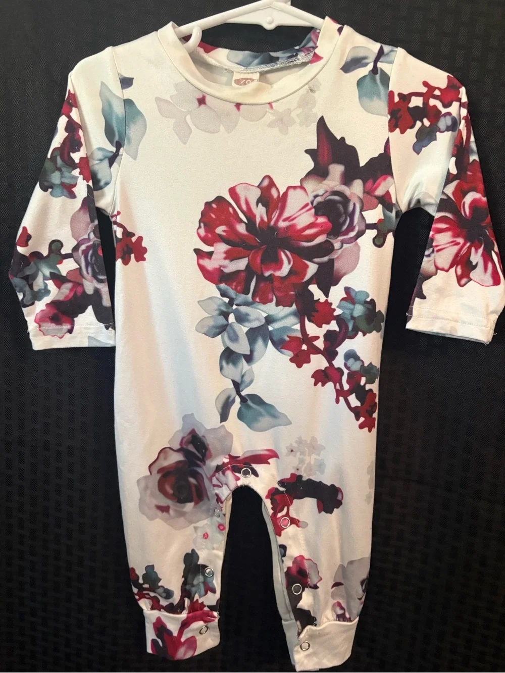 Floral Print White & Red Baby One-Piece